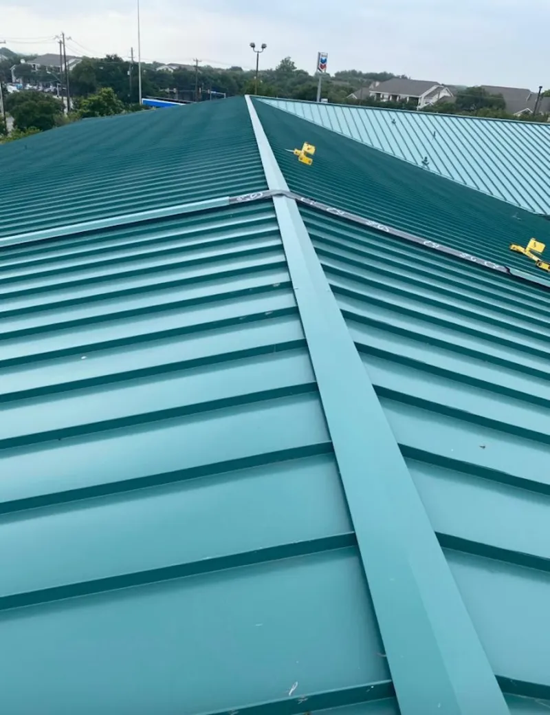 Green commercial metal roof ridge and valley for Metal Roof Repair in Vineyard